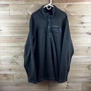 Eddie Bauer Mens Sweater Snap Mock Neck Pullover Preppy Gray Size T3XL 3XL Tall